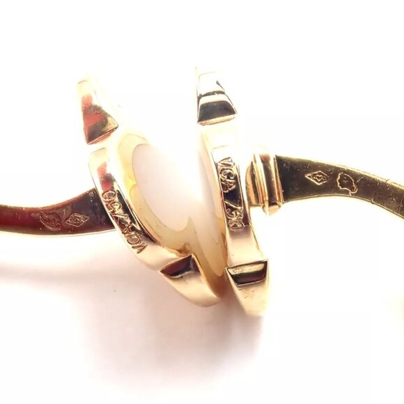 Van Cleef & Arpels 18k Yellow Gold Pure Alhambra Mother Of Pearl Cufflinks Cert. - Picture 6 of 12